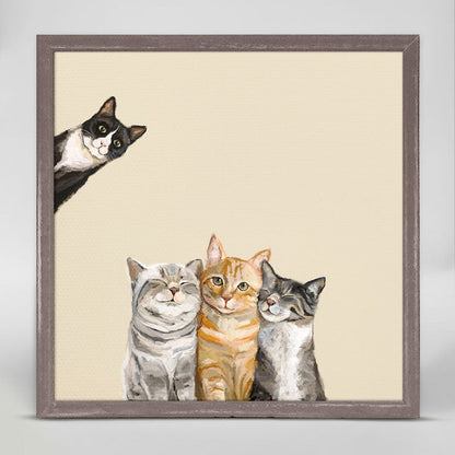 Feline Friends - Three Cats Plus One Mini Framed Canvas