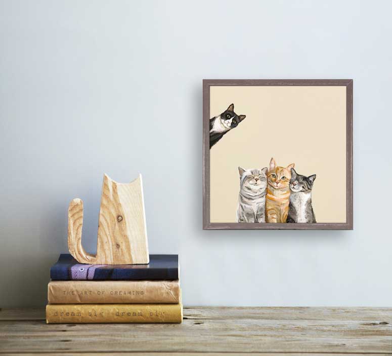 Feline Friends - Three Cats Plus One Mini Framed Canvas