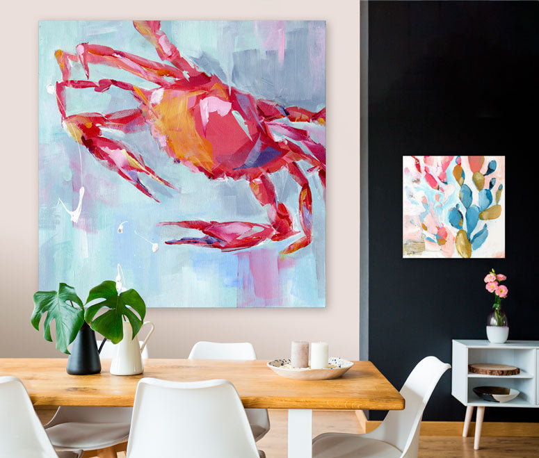 Crab Red Canvas Wall Art - GreenBox Art