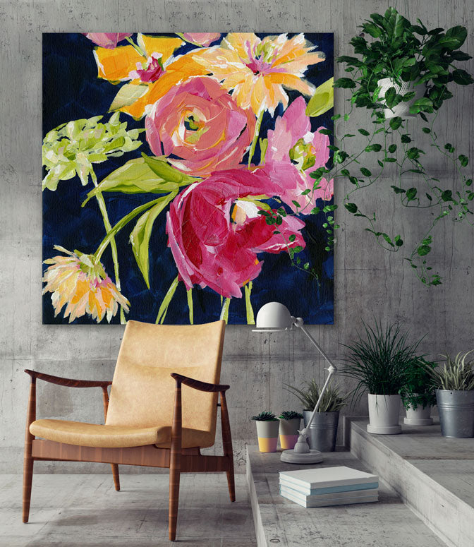 Navy Flowers I Canvas Wall Art - GreenBox Art