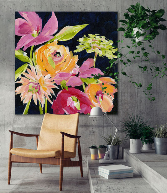 Navy Flowers II Canvas Wall Art - GreenBox Art