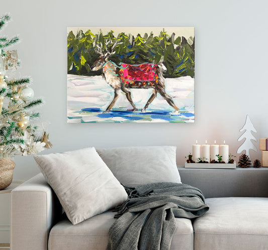 Holiday - Reindeer In Colorful Blanket Canvas Wall Art