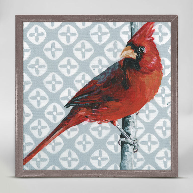Cardinal On Gray Mini Framed Canvas