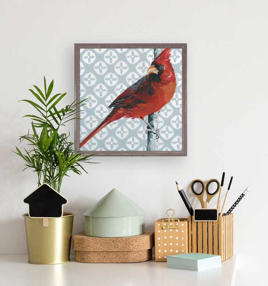 Cardinal On Gray Mini Framed Canvas - GreenBox Art