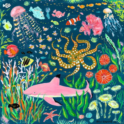Under The Sea - Pink Shark Canvas Wall Art