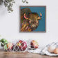 Bison With Ribbons In Her Hair - Blue Mini Framed Canvas