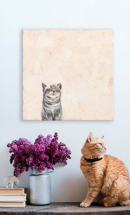 Feline Friends - Cat On Pink Canvas Wall Art