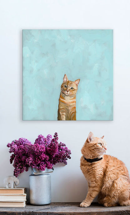 Feline Friends - Orange On Blue Canvas Wall Art