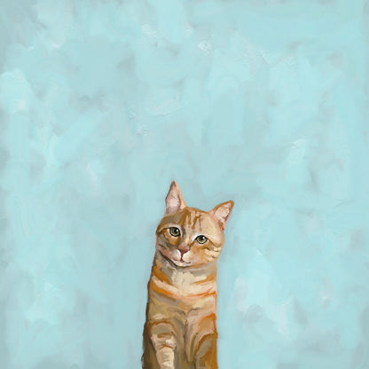 Feline Friends - Orange On Blue Canvas Wall Art