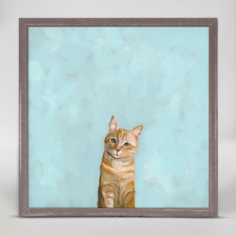 Feline Friends - Orange On Blue Mini Framed Canvas