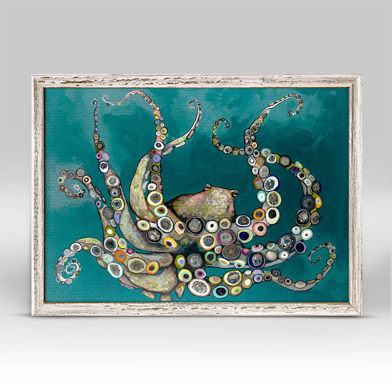 Octopus in the Deep Teal Sea Mini Framed Canvas