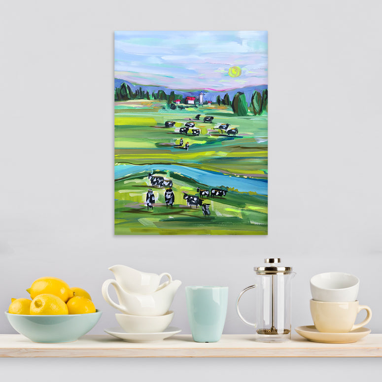 Cows At Sunrise Canvas Wall Art - GreenBox Art