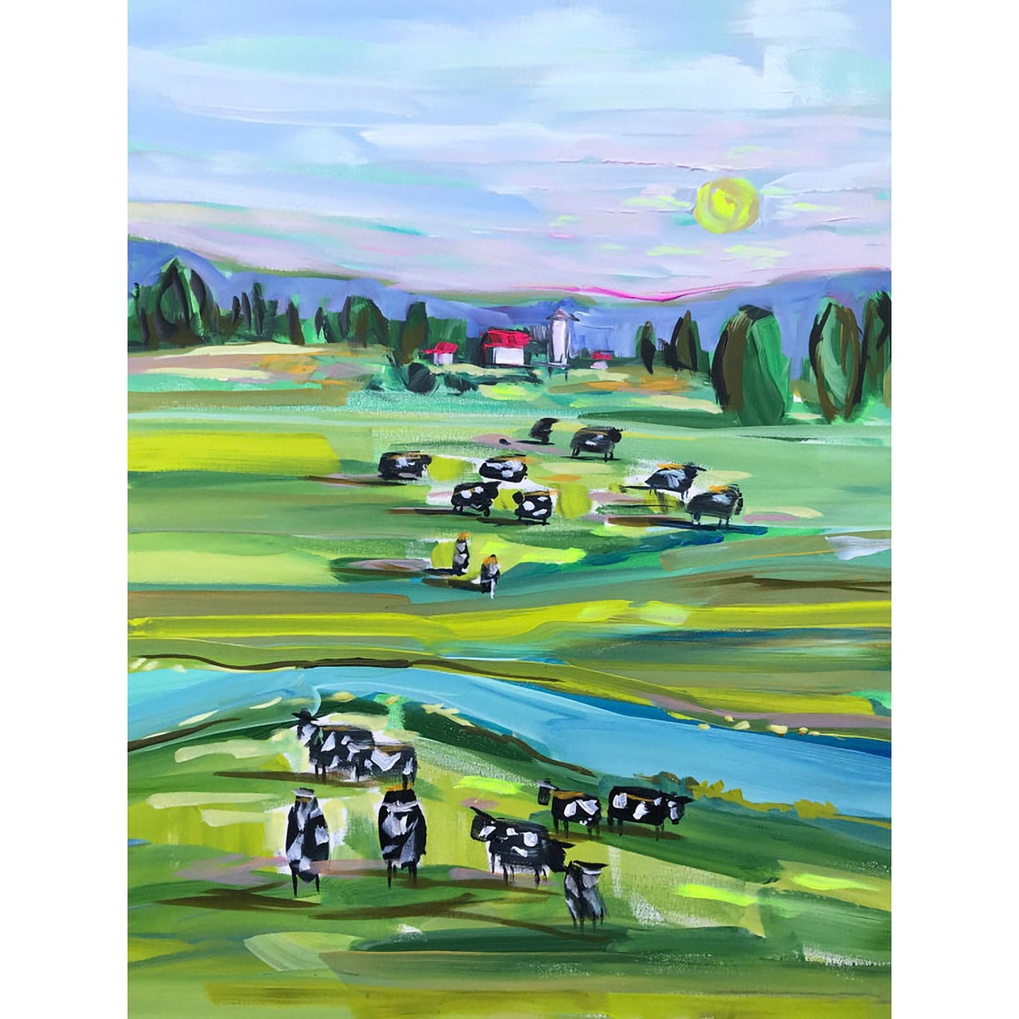 Cows At Sunrise Canvas Wall Art - GreenBox Art