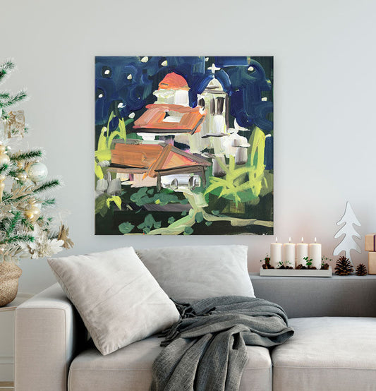 Holiday - Church At Night Canvas Wall Art - GreenBox Art