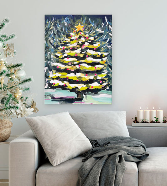 Holiday - Christmas Tree At Night Canvas Wall Art