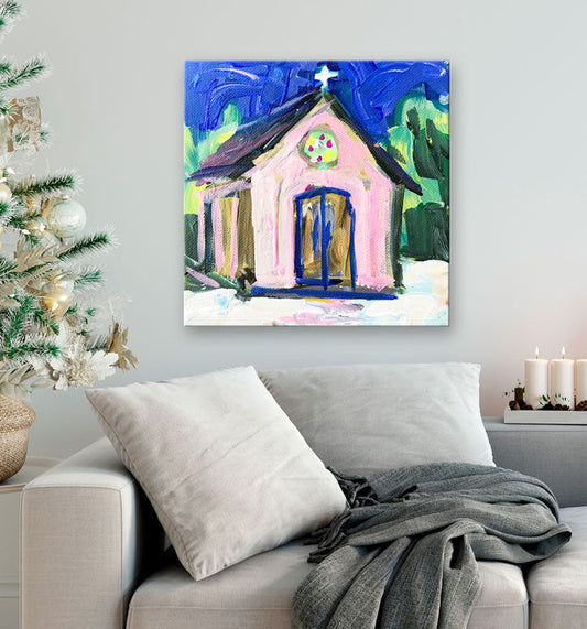 Holiday - Little Pink Church Canvas Wall Art