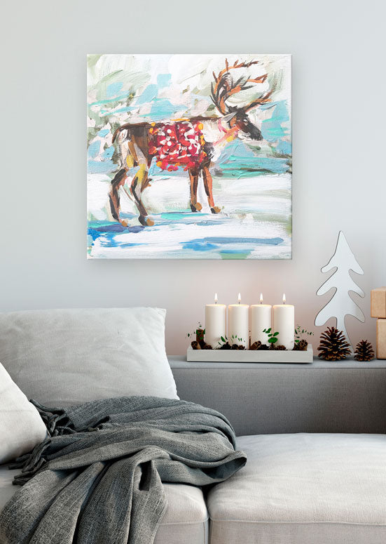 Holiday - Reindeer In The Snow Canvas Wall Art