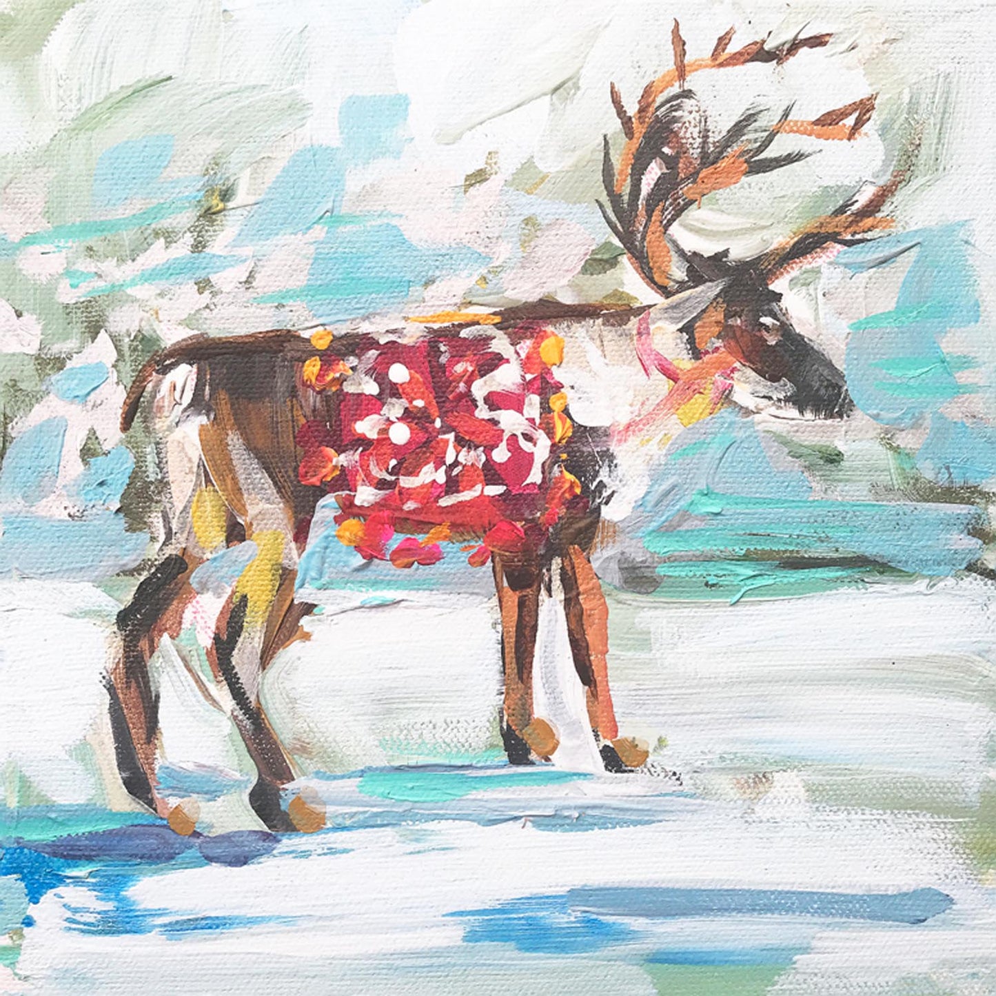 Holiday - Reindeer In The Snow Canvas Wall Art
