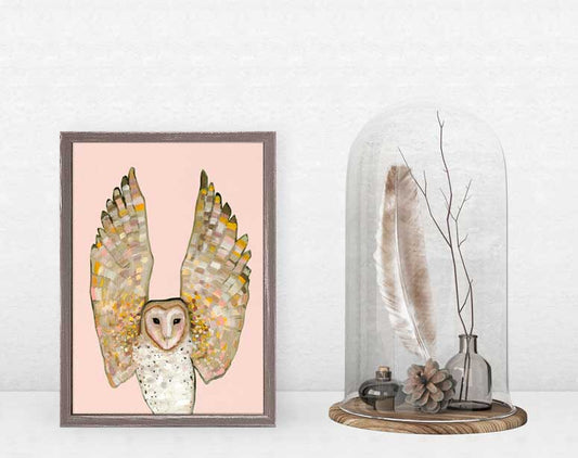 Barn Owl On Coral Mini Framed Canvas