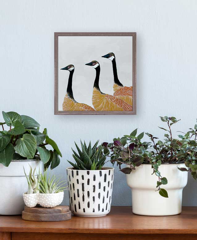 Canadian Geese - Silver White Mini Framed Canvas