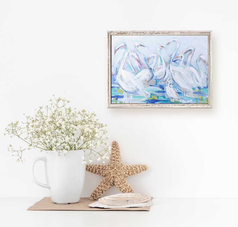 Egret Gathering Mini Framed Canvas - GreenBox Art