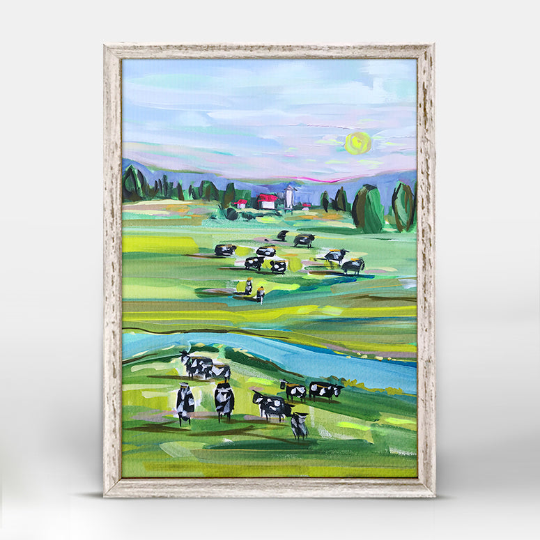 Cows At Sunrise Mini Framed Canvas
