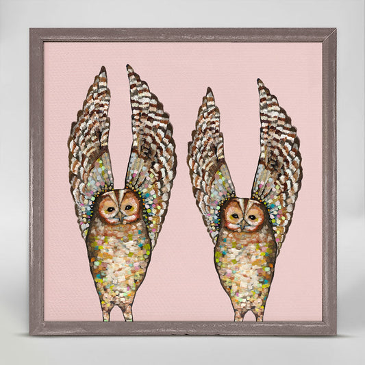 Owl Duo On Pink Mini Framed Canvas - GreenBox Art