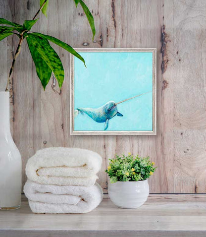 Happy Narwhal Mini Framed Canvas