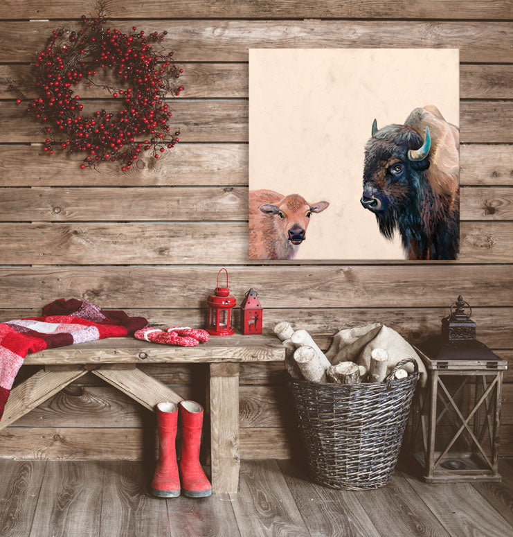 Bison and Baby Canvas Wall Art