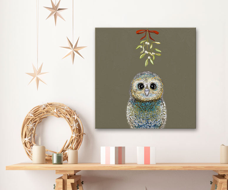 Holiday - Owliday Mistletoe Canvas Wall Art