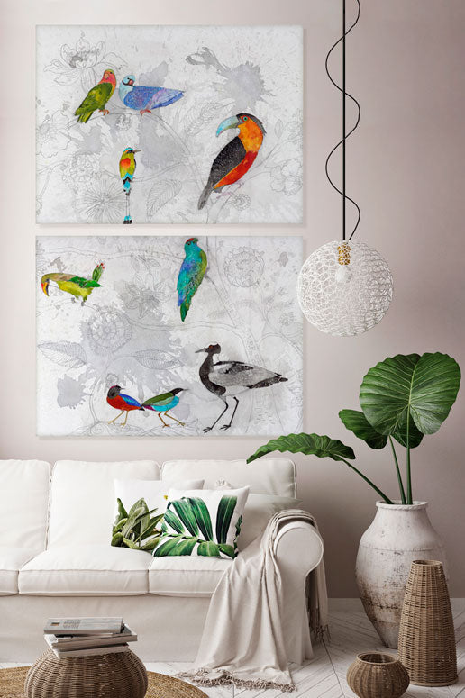 Tropical Birds Diptych Canvas Wall Art