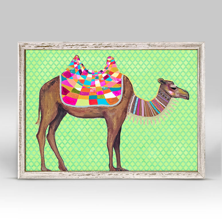 Camel With Ribbons & Lace On Lime Mini Framed Canvas - GreenBox Art