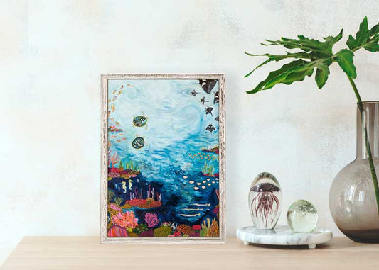 Manta Ray Reef Mini Framed Canvas - GreenBox Art