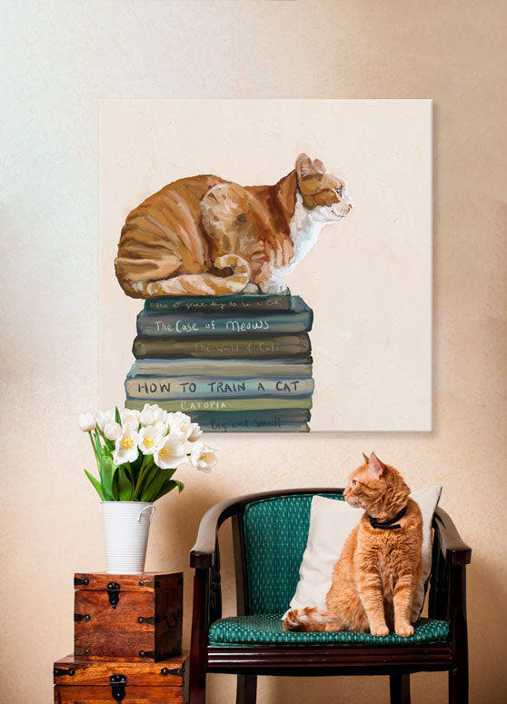 Cat On Books 1 Canvas Wall Art - GreenBox Art