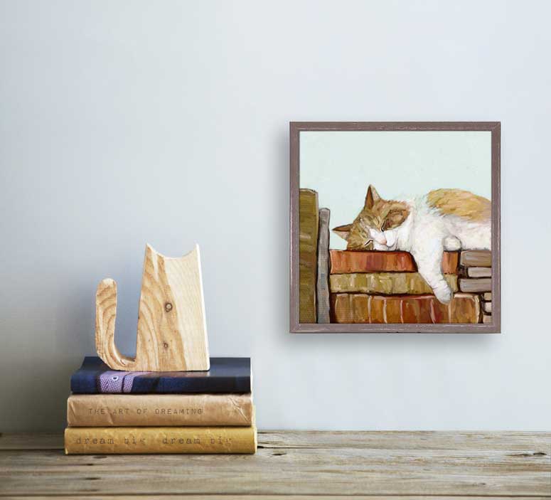 Cat On Books 3 Mini Framed Canvas