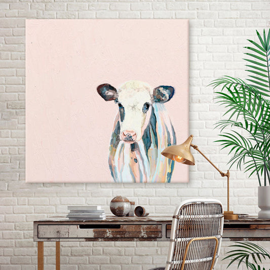 Side Eye Cow Canvas Wall Art - GreenBox Art