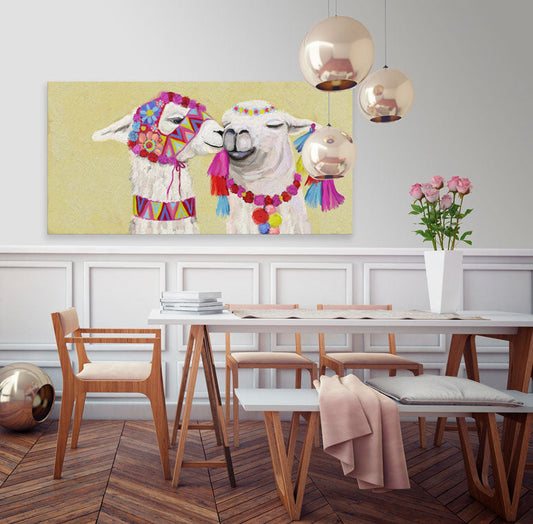 Llama Pair With Poms Canvas Wall Art - GreenBox Art