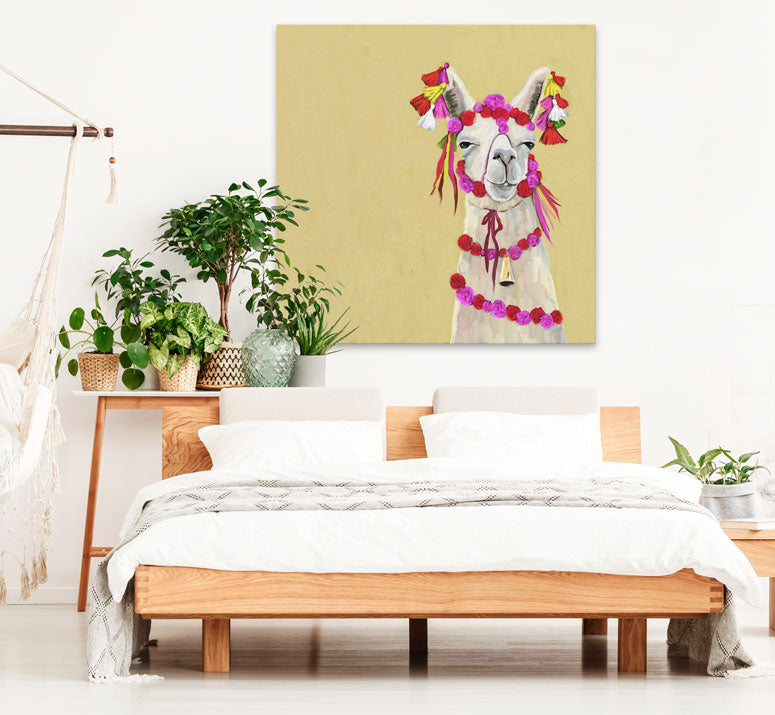 Llama With Poms Canvas Wall Art - GreenBox Art