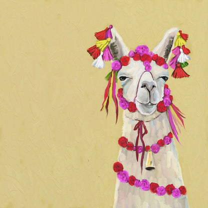 Llama With Poms Canvas Wall Art - GreenBox Art