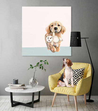 Best Friend - Pup With Teddy Bear Canvas Wall Art