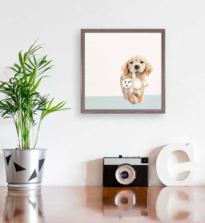 Best Friend - Pup With Teddy Bear Mini Framed Canvas