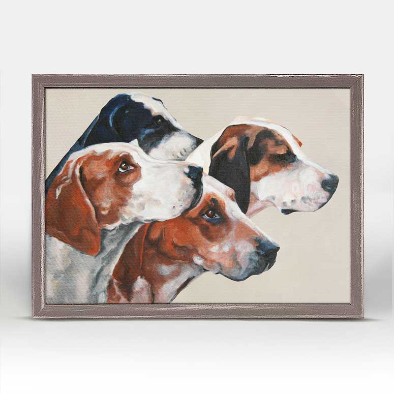 Foxhounds On Cream Mini Framed Canvas