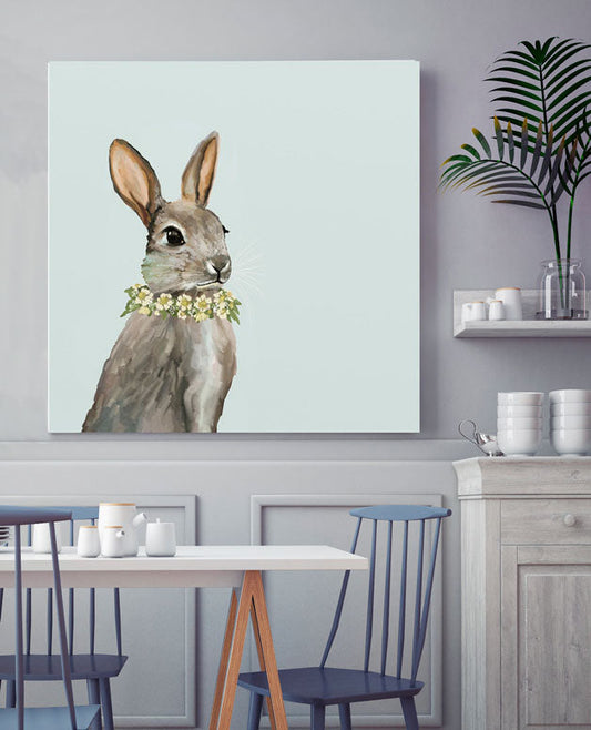 Bunny With Flower Wreath Canvas Wall Art - GreenBox Art