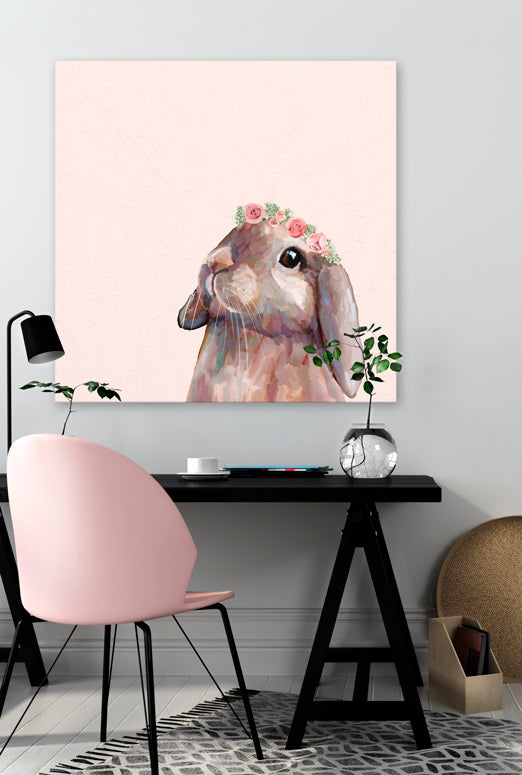 Bunny With Flower Crown Canvas Wall Art - GreenBox Art