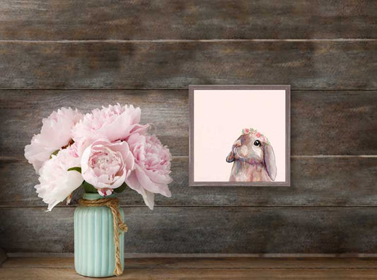 Bunny With Flower Crown Mini Framed Canvas