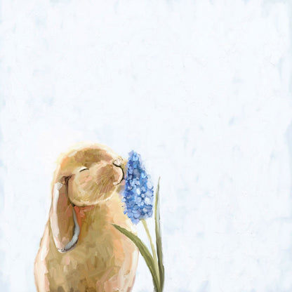 Bunny Smelling Flowers Canvas Wall Art