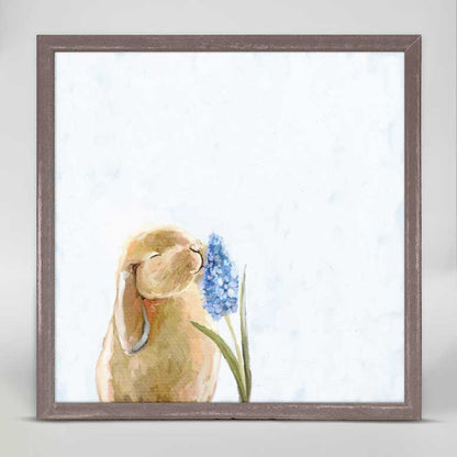 Bunny Smelling Flowers Mini Framed Canvas