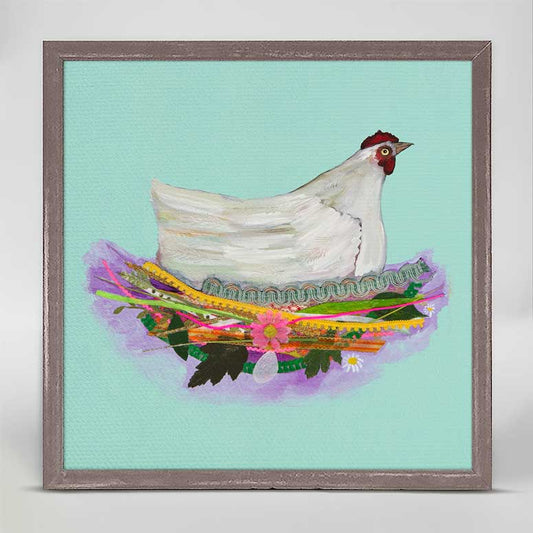 Nesting Hens - White Hen Mini Framed Canvas - GreenBox Art