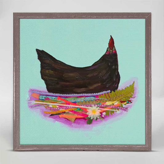 Nesting Hens - Black Hen Mini Framed Canvas - GreenBox Art