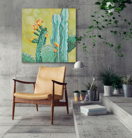 Green Cactus Canvas Wall Art - GreenBox Art